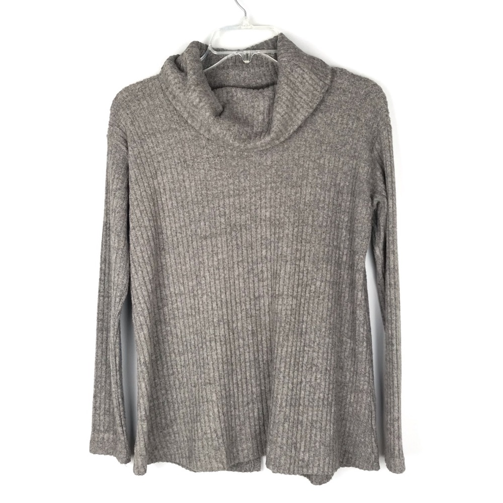 El Bloom Gray Cross Back Cowl Neck Ribbed Top M/L